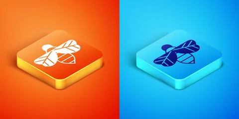 Isometric Bee icon isolated on orange and blue background. Sweet natural fo.. Illustrazione stock