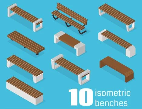 Isometric benches set. Stock Illustration