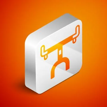 Isometric Bicycle handlebar icon isolated on orange background. Silver square Stock Illustration