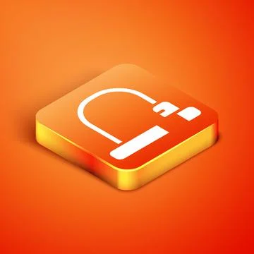 Isometric Bicycle lock U shaped industrial icon isolated on orange background 스톡 일러스트
