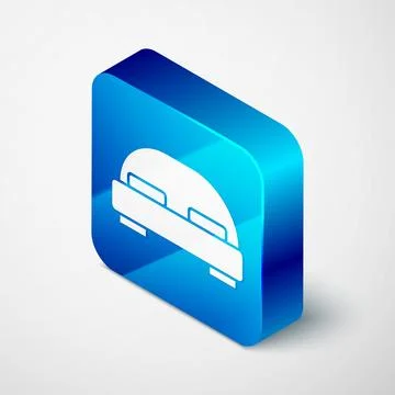 Isometric Big bed for two or one person icon isolated on grey background. Blu Stock Illustration