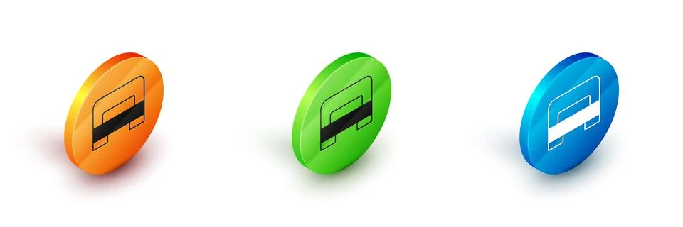 Isometric Big bed for two or one person icon isolated on white background. Ci Stock Illustration