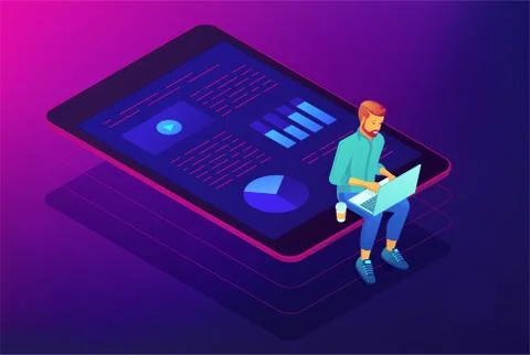 Isometric big data analysis concept. Stock-Illustration