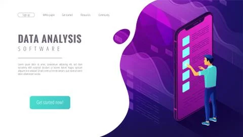 Isometric big data analysis landing page concept. Stock-Illustration