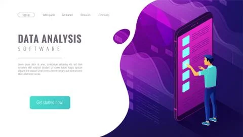 Isometric big data analysis landing page concept. Stock-Illustration