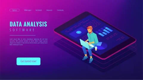 Isometric big data analysis landing page concept. Stock-Illustration
