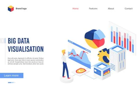 Isometric big data analysis vector illustration, website interface 3d design Stock Illustration