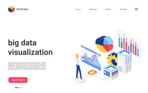 Isometric big data analysis visualization landing page, analyzing business Stock Illustration