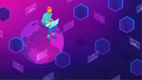 Isometric big data architect concept 스톡 일러스트