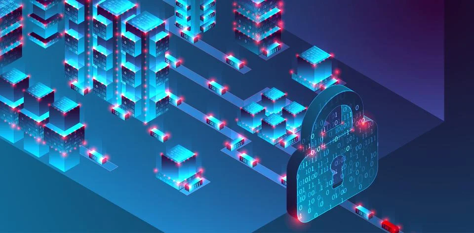 Isometric big data concept, database. Abstract technology background. Vector  Illustrazione stock