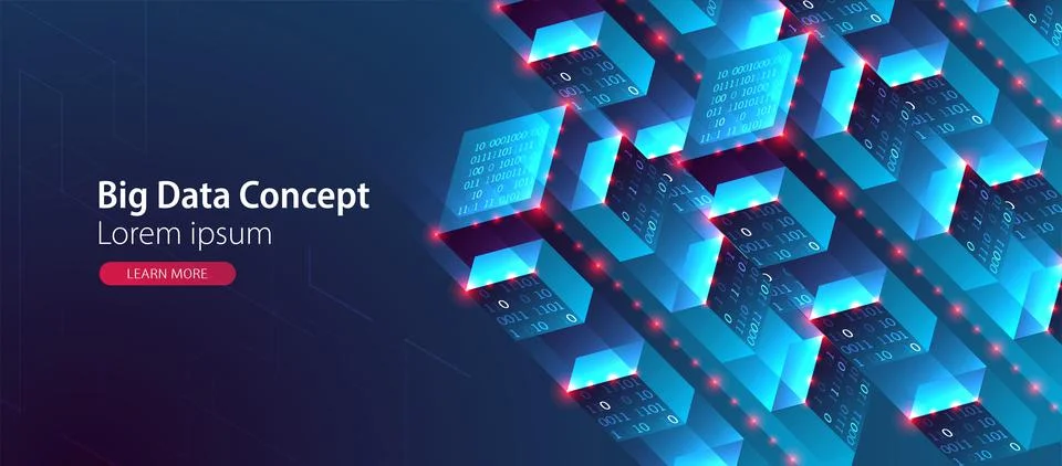Isometric big data concept, database. Abstract technology background. Vector  스톡 일러스트