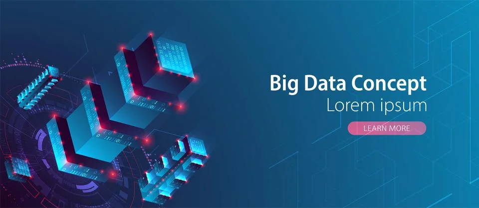 Isometric big data concept, database. Abstract technology background. Vector  Illustrazione stock