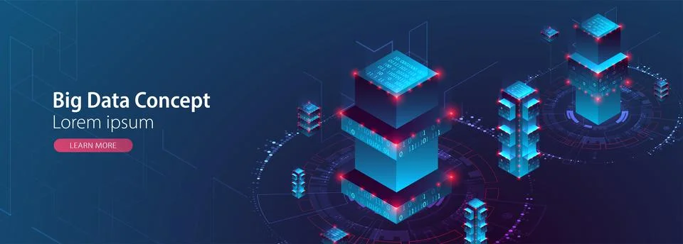 Isometric big data concept, database. Abstract technology background. Vector  Stock Illustration