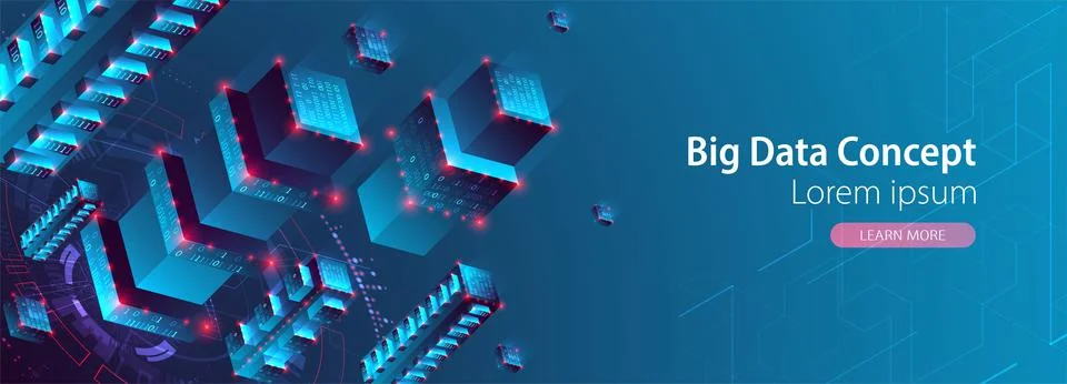 Isometric big data concept, database. Abstract technology background. Vector  Illustrazione stock