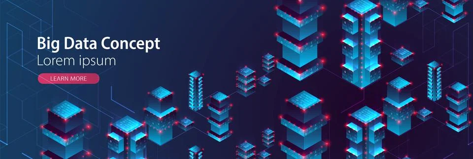 Isometric big data concept, database. Abstract technology background. Vector  イラスト素材