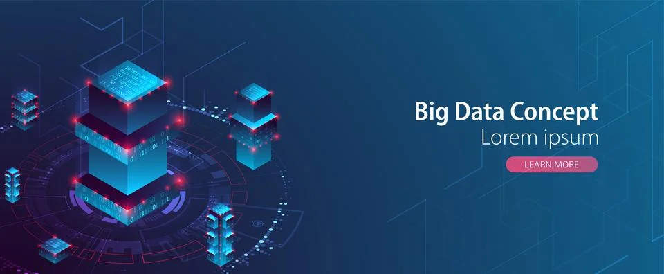 Isometric big data concept, database. Abstract technology background. Vector  Illustrazione stock