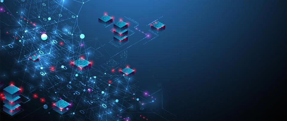 Isometric big data concept, database. Abstract technology background. Vector  Stock Illustration