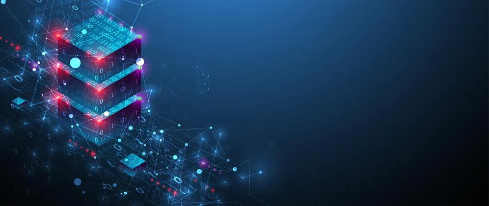 Isometric big data concept, database. Abstract technology background. Vector  Stock Illustration