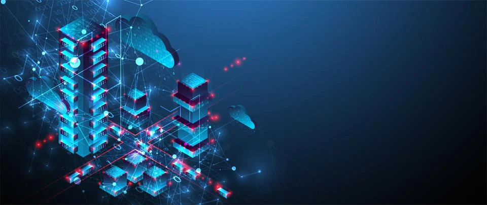 Isometric big data concept, database. Abstract technology background. Vector  Stock Illustration