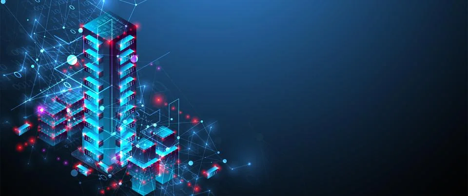 Isometric big data concept, database. Abstract technology background. Vector  스톡 일러스트