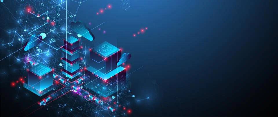 Isometric big data concept, database. Abstract technology background. Vector  Stock Illustration