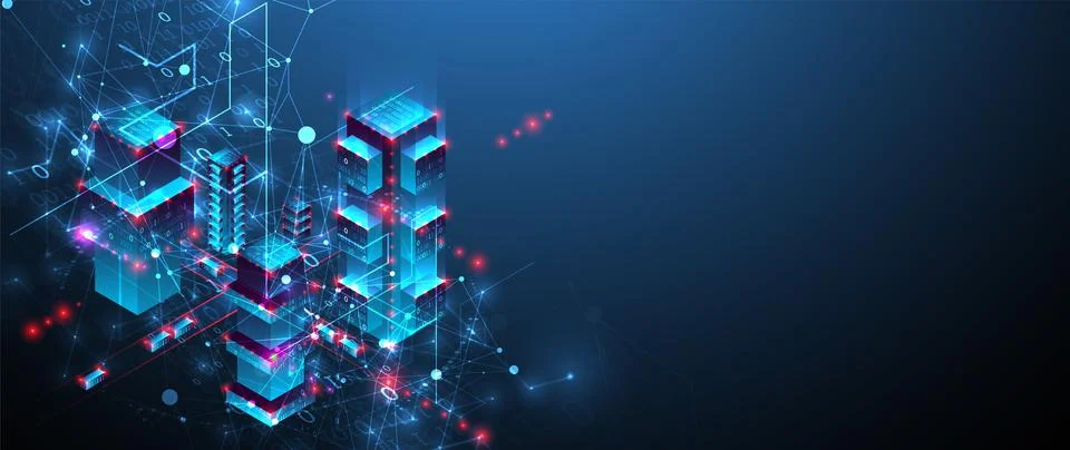 Isometric big data concept, database. Abstract technology background. Vector  스톡 일러스트