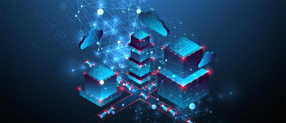 Isometric big data concept, database. Abstract technology background. Vector  Stock Illustration