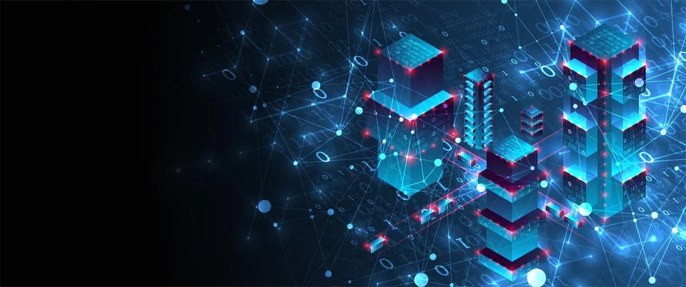 Isometric big data concept, database. Abstract technology background. Vector  Stock Illustration