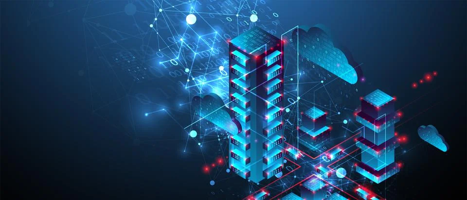 Isometric big data concept, database. Abstract technology background. Vector  스톡 일러스트