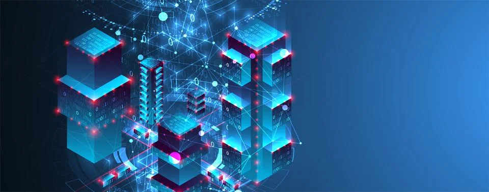 Isometric big data concept, database. Abstract technology background. Vector  Stock Illustration