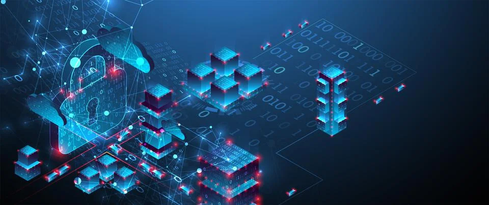 Isometric big data concept, database. Abstract technology background. Vector  Stockillustratie