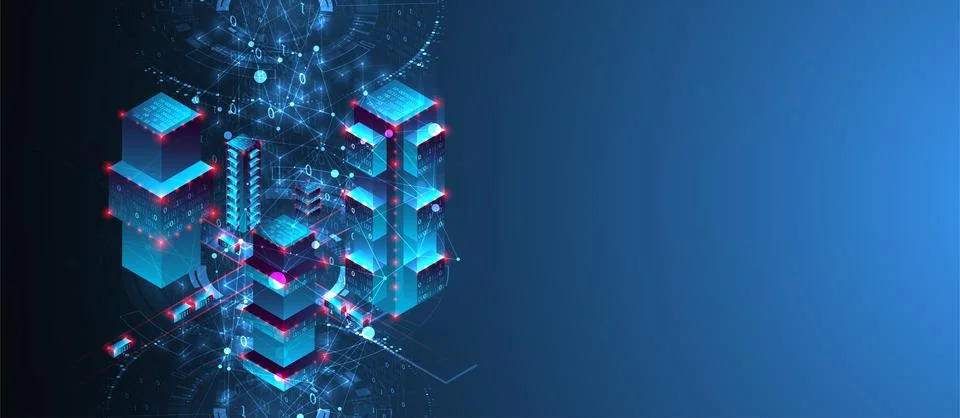 Isometric big data concept, database. Abstract technology background. Vector  Stock Illustration