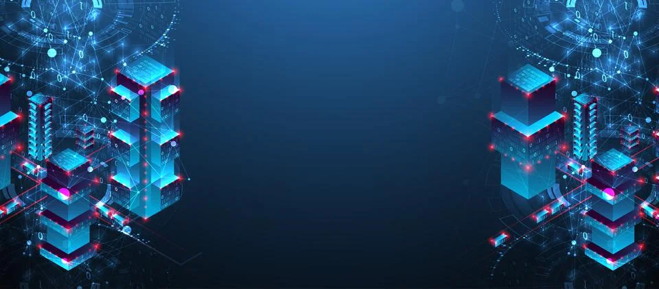 Isometric big data concept, database. Abstract technology background. Vector  Stock Illustration