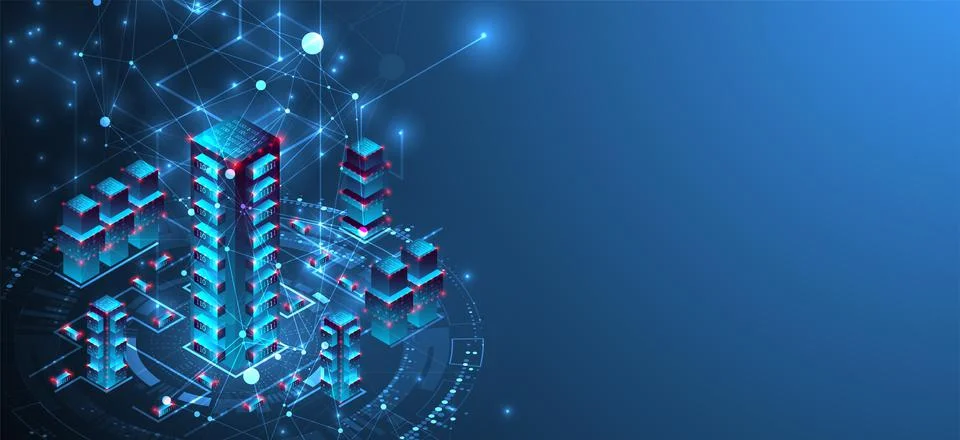 Isometric big data concept, database. Abstract technology background. Vector  Stockillustratie