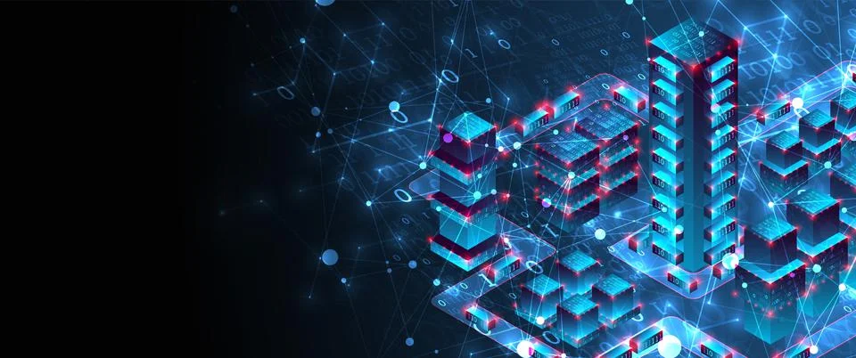 Isometric big data concept, database. Abstract technology background. Vector  Stock Illustration