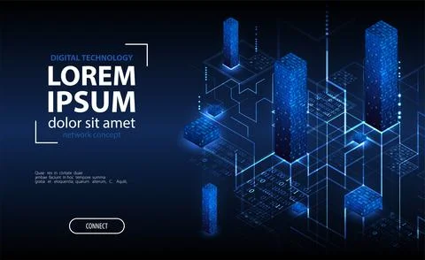 Isometric big data flow processing concept, cloud database. Abstract technolo Stock Illustration