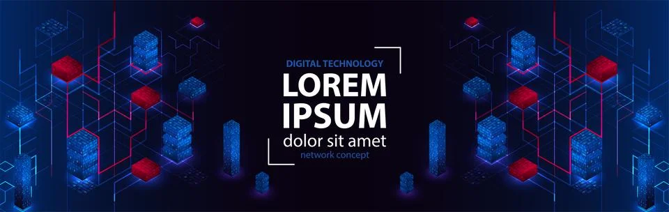 Isometric big data flow processing concept, cloud database. Abstract technolo Illustrazione stock