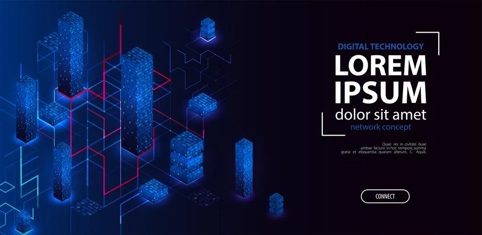 Isometric big data flow processing concept, cloud database. Abstract technolo Stock Illustration