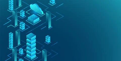 Isometric big data flow processing concept, cloud database. Abstract technolo Stock Illustration