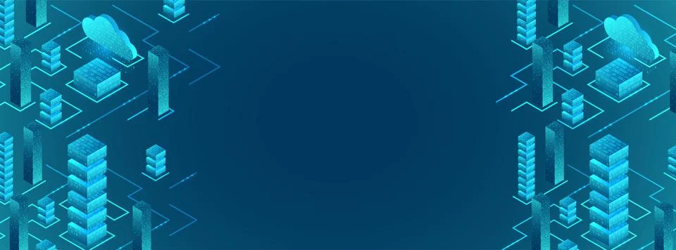 Isometric big data flow processing concept, cloud database. Abstract technolo Stock Illustration