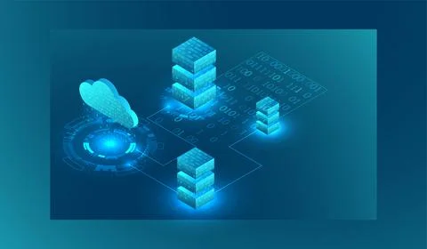 Isometric big data flow processing concept, cloud database. Abstract technolo 스톡 일러스트