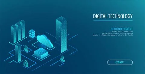 Isometric big data flow processing concept, cloud database. Abstract technolo Stock Illustration