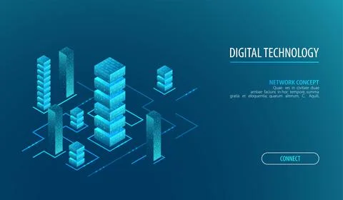 Isometric big data flow processing concept, cloud database. Abstract technolo 스톡 일러스트