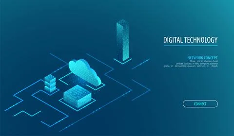 Isometric big data flow processing concept, cloud database. Abstract technolo Stock Illustration