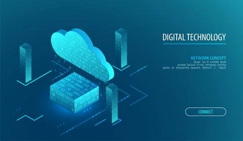 Isometric big data flow processing concept, cloud database. Abstract technolo Stock Illustration