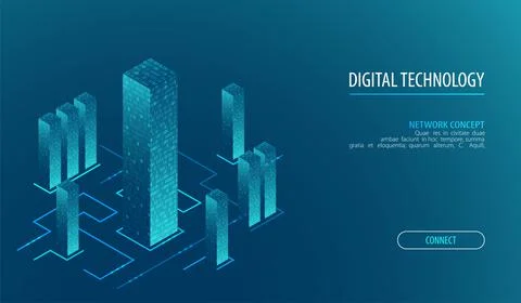 Isometric big data flow processing concept, cloud database. Abstract technolo Stock Illustration