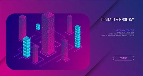Isometric big data flow processing concept, cloud database. Abstract technolo Stock Illustration