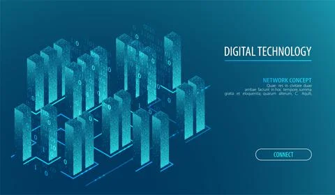 Isometric big data flow processing concept, cloud database. Abstract technolo 스톡 일러스트