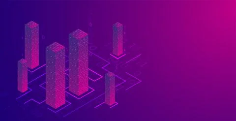 Isometric big data flow processing concept, cloud database. Abstract technolo Stock Illustration