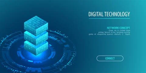 Isometric big data flow processing concept, cloud database. Abstract technolo Stock Illustration